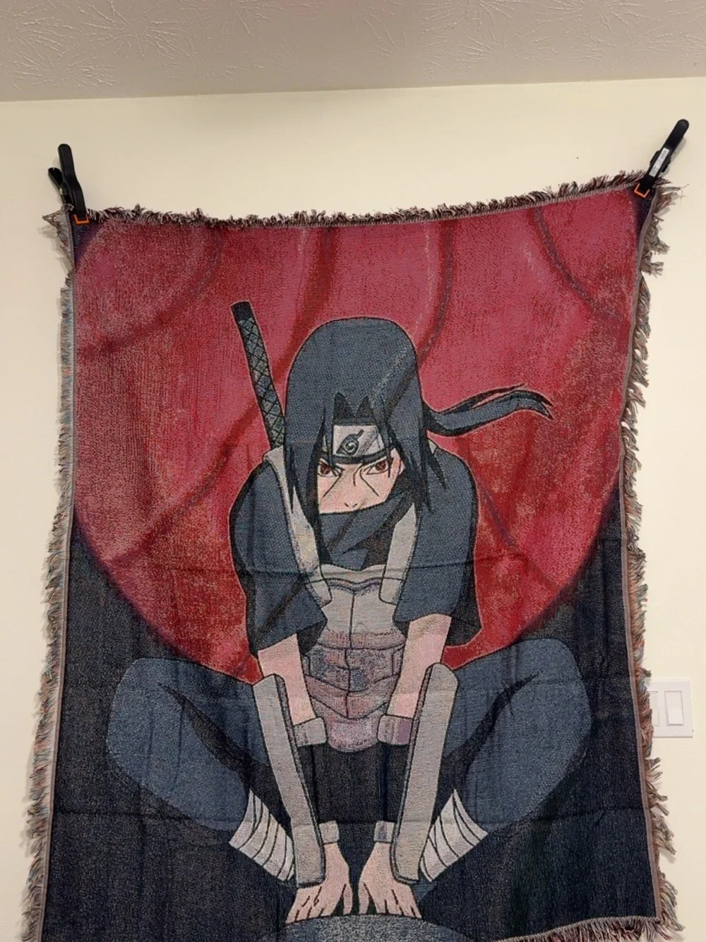 Itachi-Inspired Anime Wall Tapestry - Red and Black